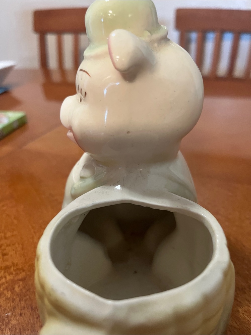 Ceramic Pig Planter with Corn Basket - Pastel Pink, Yellow & Green - Picture 6 of 7